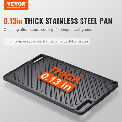 VEVOR Reversible Grill/Griddle, 9.7"x16.7" Pre-Seasoned Cast Iron Griddle - Image 2