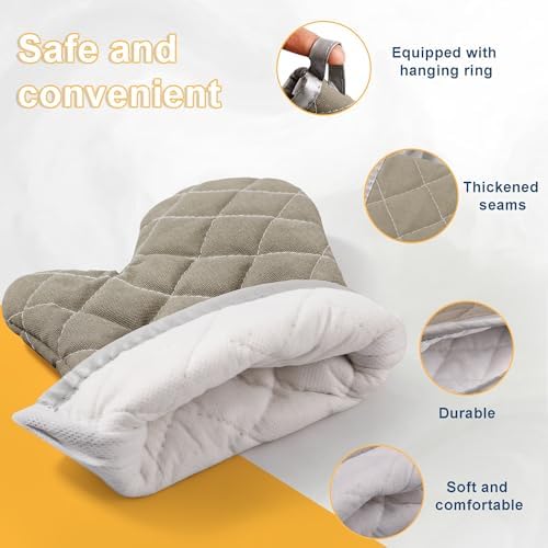 ARCLIBER Grey 12" Quilted Oven Mitts 1 Pair Heat Resistant Kitchen - Image 2