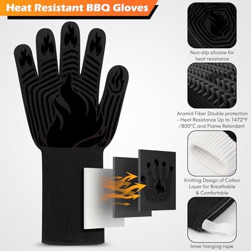 BBQ Gloves, 1472°F Heat Resistant Fireproof Silicone Oven Mitts - Image 3