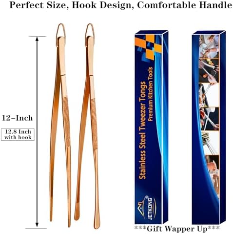 JETKONG 2 Pcs 12-Inch Kitchen Tweezers Cooking Tweezer Tongs Stainless Steel - Image 7