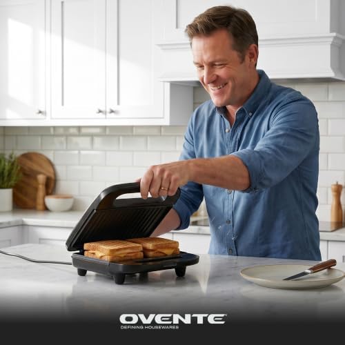OVENTE Electric Sandwich Maker, 750W Non-Stick Plates - Image 4
