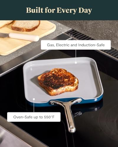 Caraway 11" Non-Stick Square Griddle Pan and 6" Grill Press Duo - Image 5