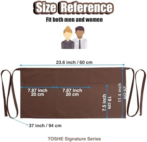 TOSHE Waist Apron 3 Pockets Waterdrop Resistant Cotton Server - Image 4
