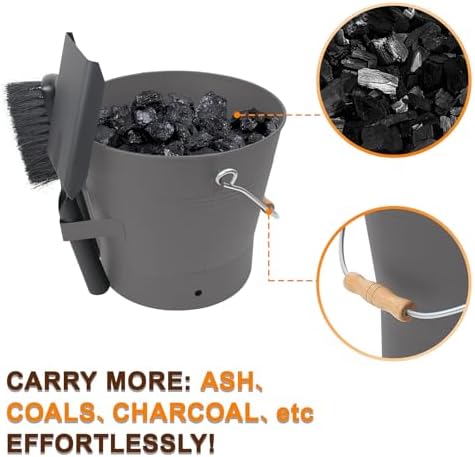 BRIAN & DANY Ash Bucket with Lid, 2.6 Gallon Fireplace Ash Bucket with Shovel - Image 5