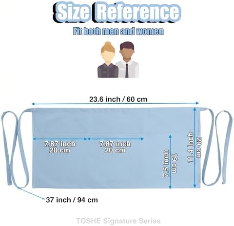 TOSHE Waist Apron 3 Pockets Waterdrop Resistant Cotton Server - Image 4
