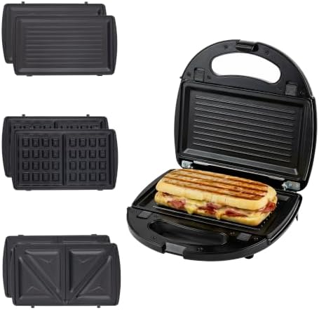 OVENTE 3 in 1 Electric Sandwich Maker, 750W Non-Stick Plates by OVENTE