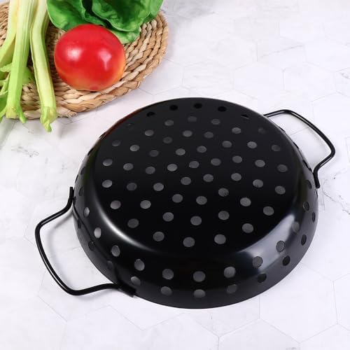 Round Grill Wok with Handle, Carbon Steel Grill Pan With Holes, Non-Stick - Image 7