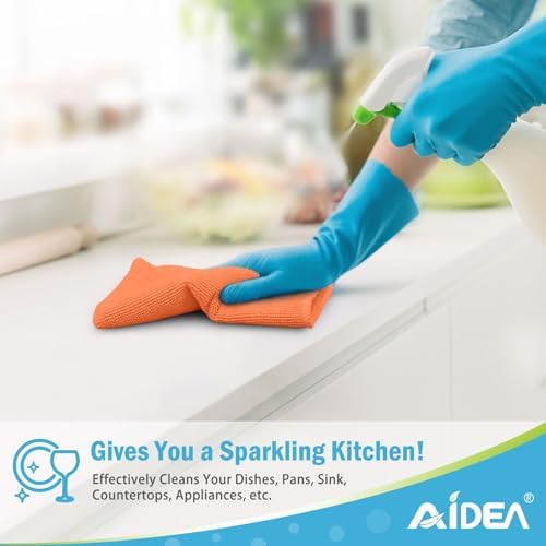 AIDEA Orange Microfiber Cleaning Cloth-12PK, Cleaning Rags 12"x12" Reusable - Image 5