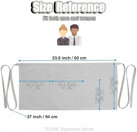 TOSHE Waist Apron 3 Pockets Waterdrop Resistant Cotton Server - Image 4