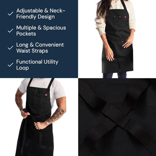 hedley & bennett Crossback Chef Apron, Pockets & Towel Loop, Caviar Black - Image 4
