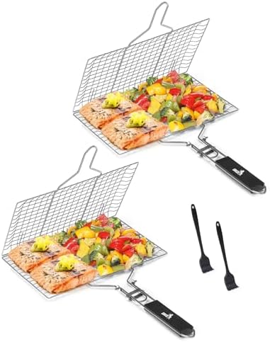 UNCO- Fish Grilling Basket, 2 Sets, Folding Portable Stainless Steel BBQ Grill by Unco