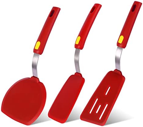 Silicone Spatula Turner Heat Resistant 600°F 3 Piece Set Non Scratch Flexible by Hvanam
