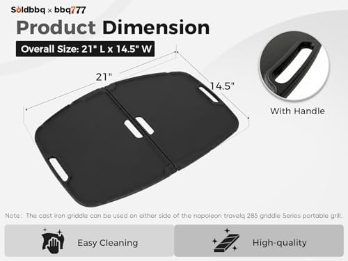 Cast Iron Reversible Griddle for Napoleon All TravelQ 285 Series Gas Grill - Image 2
