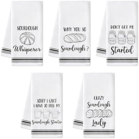 R HORSE 5 Pack Funny Sourdough Tea Bread Kitchen Dish Towels by RHORSE