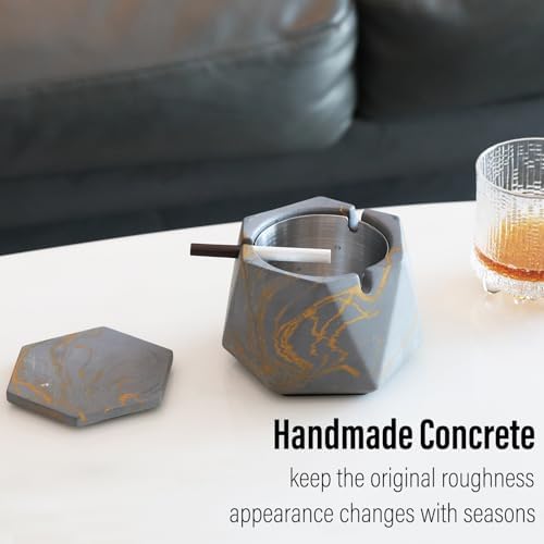 FREELOVE Concrete Ashtray with Lid & Stainless Steel Ashtrays - Image 2