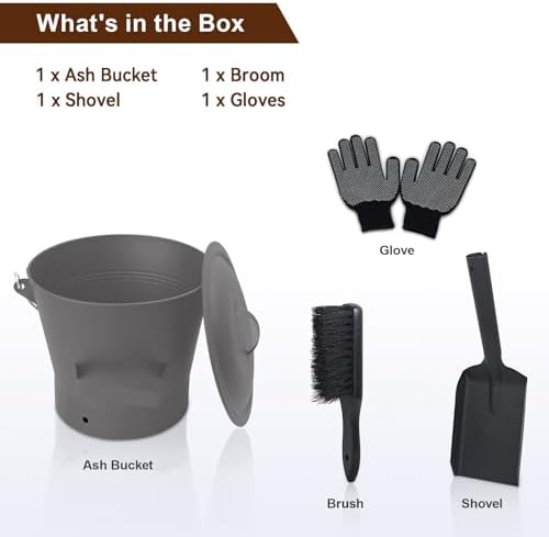 BRIAN & DANY Ash Bucket with Lid, 2.6 Gallon Fireplace Ash Bucket with Shovel - Image 3