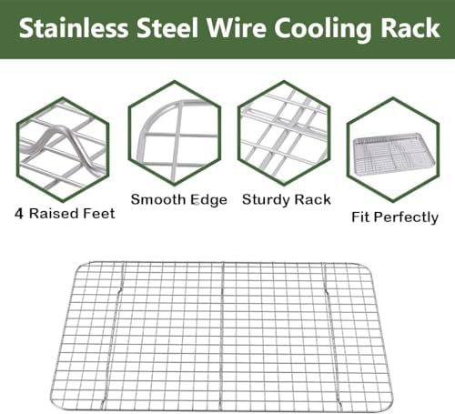 Quarter Baking Sheet Pan Cooling Rack Set, Stainless Steel 2 Pans + 2 Racks - Image 6