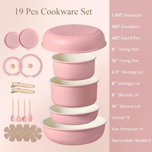 CAROTE 19pcs Pots and Pans Set Non Stick, Detachable Handle Cookware - Image 2