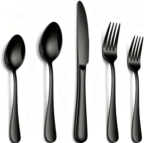 20 Pcs Black Silverware Set, Stainless Steel Flatware Set by FMUMIA