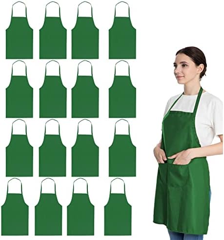16 Pack Green Bib Plain Aprons Bulk by LOYHUANG