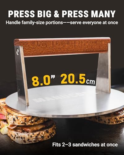 Stainless Steel Grill Press, Wood Handle, 8 Inch Round, 3.1 lb - Image 3