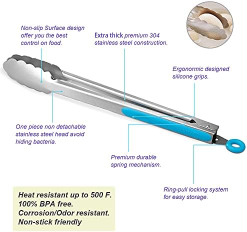 Premium 304 Stainless Steel Tongs Set – 12" Grill Tongs & 9" Cooking Tongs - Image 5