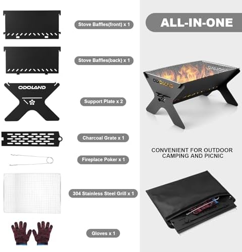 Odoland Camping Campfire Grill, Portable Folding Charcoal Grills - Image 2