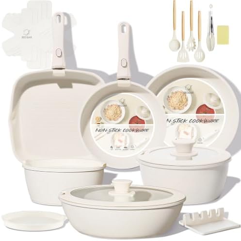 BECIGAR 24PCS Ceramic Pots and Pans Set by BecigarCookware