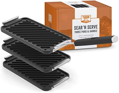 Yukon Glory Cast Iron Tray Set, 3 Pre-Seasoned Pans and Clip-On Handle by YukonGlory