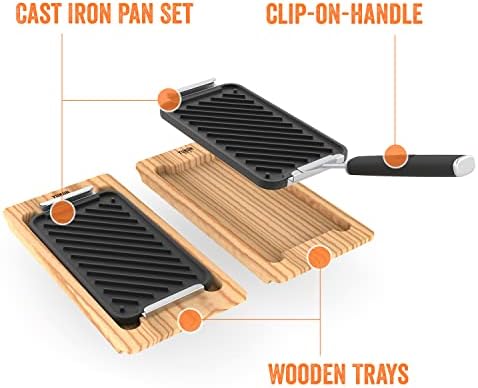 Yukon Glory Cast Iron Grill Pan Set, 2 Pans and Wooden Serving Trays - Image 5
