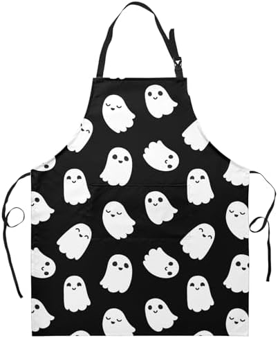 Halloween Aprons for Women Ghost Black Adjustable Apron by Dacawin
