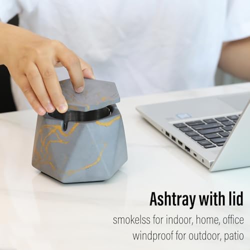 FREELOVE Concrete Ashtray with Lid & Stainless Steel Ashtrays - Image 3