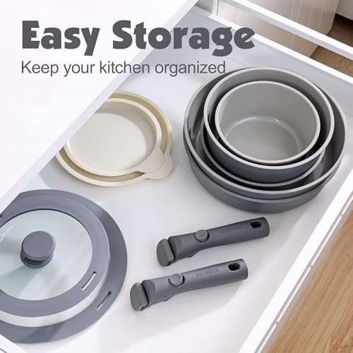 SENSARTE 24 Piece Ceramic Detachable Handle Pots and Pans Set Gray - Image 3