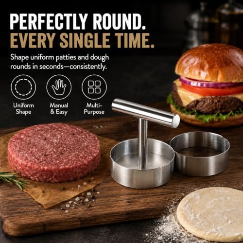 Manual Burger Patty Press, Stainless Steel Burger Patty Maker, Hamburger Press - Image 2