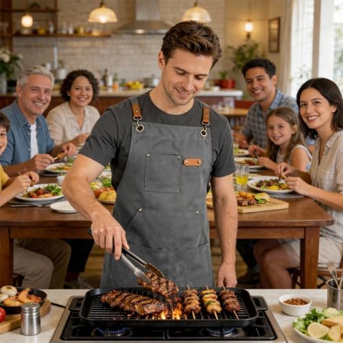 Canvas Chef Apron for Men and Women, Cross-Back, 5 Pockets - Image 2