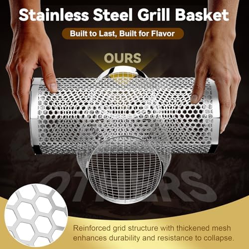 Octagonal Grill Basket, Heavy Duty Stainless Steel Grill Baskets - Image 3