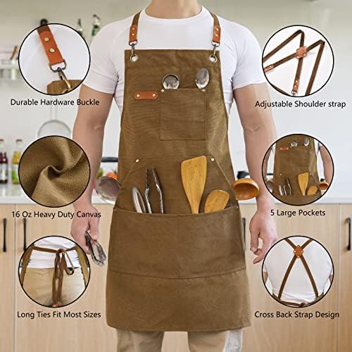 Aoomzoon Canvas Aprons for Men Women, Heavy Duty BBQ Apron - Image 6