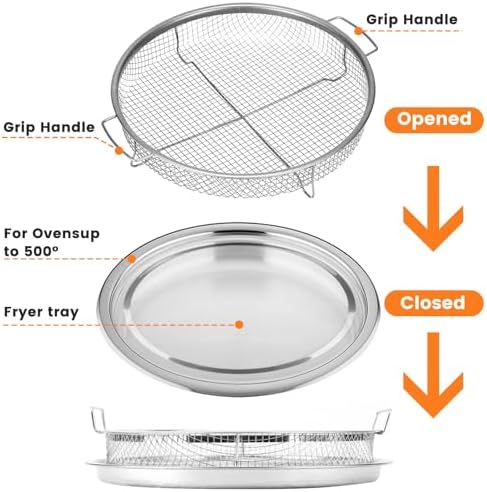 Air Fryer Basket for Oven, 2 Pieces Set Round Silver 12.9'' Non-stick Steel - Image 6