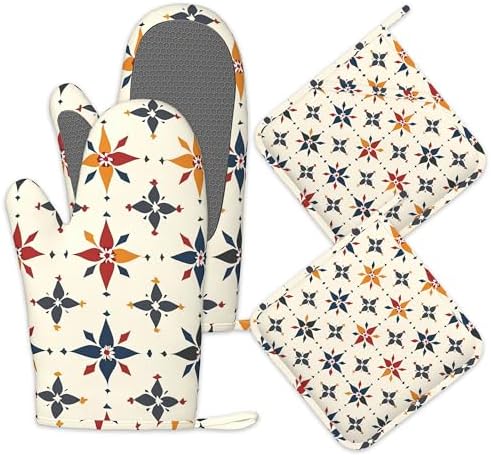 Colorful Line Flowers Oven Mitts and Pot Holders Sets of 4, Heat Resistant by Unknown
