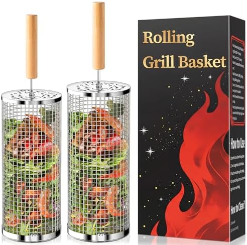 Rolling Grill Basket, Grill Gift by AMFLOWER