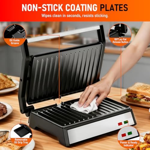Panini Press Grill, Standard 2-Slice Sandwich Maker - Image 6
