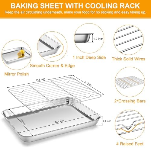 Homikit 12x10 Inch Stainless Steel Quarter Sheet Pan - Image 2