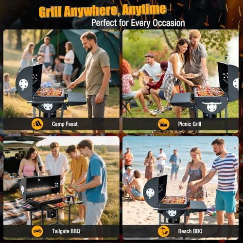 Charcoal BBQ Grills Outdoor: Spacious Barrel Barbecue Grill - Image 6