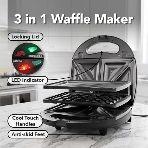 OVENTE Electric Sandwich, Panini and Waffle Maker Set - Image 3