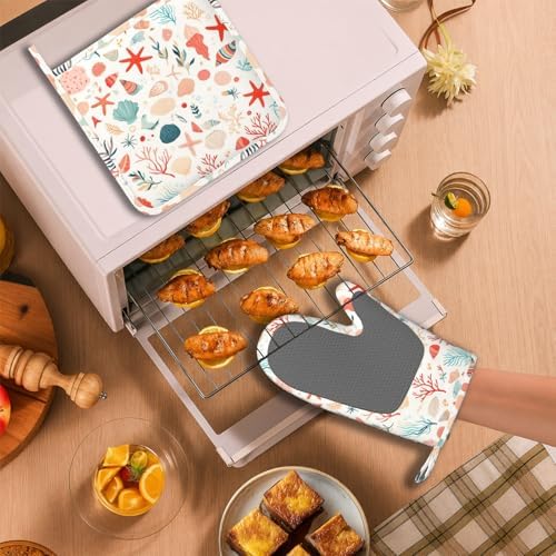 Cartoon Starfish and Shells Oven Mitts and Pot Holders Sets Silicone Kitchen - Image 6