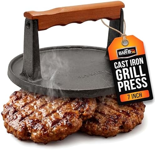 Mr. Bar-B-Q Cast Iron Grill Press, Pre-Seasoned Base by MrBar-B-Q