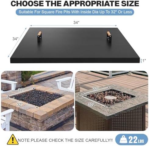 Fire Pit Lid Square 34", Heat Resistant Metal Firepit Cover - Image 2