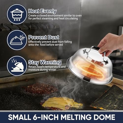 HaSteeL 6.5In Cheese Melting Dome, Stainless Steel Small Round Basting Steaming - Image 4