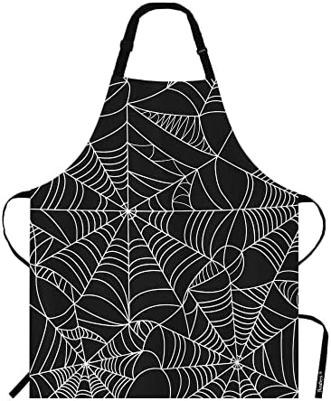 Halloween Spider Web Bib Apron Adjustable Neck Strap Cute Black and White by Beabes