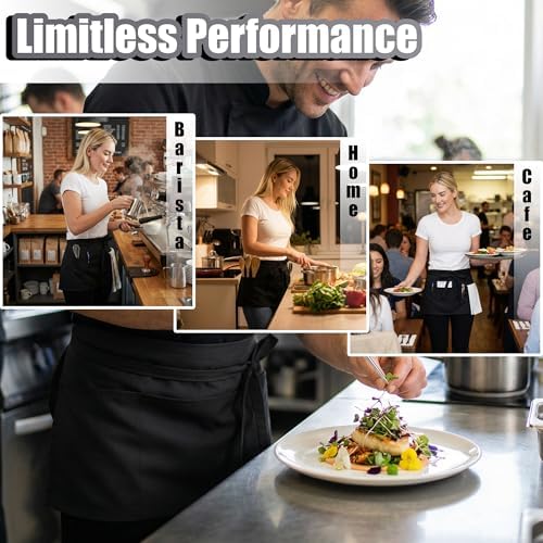 TOSHE Waist Apron 3 Pockets Waterdrop Resistant Cotton Server - Image 6